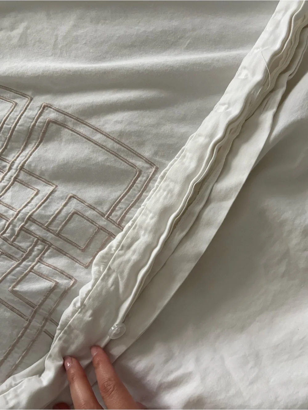 White Embroidered Geometric Duvet Cover - Elegant Home Bedding